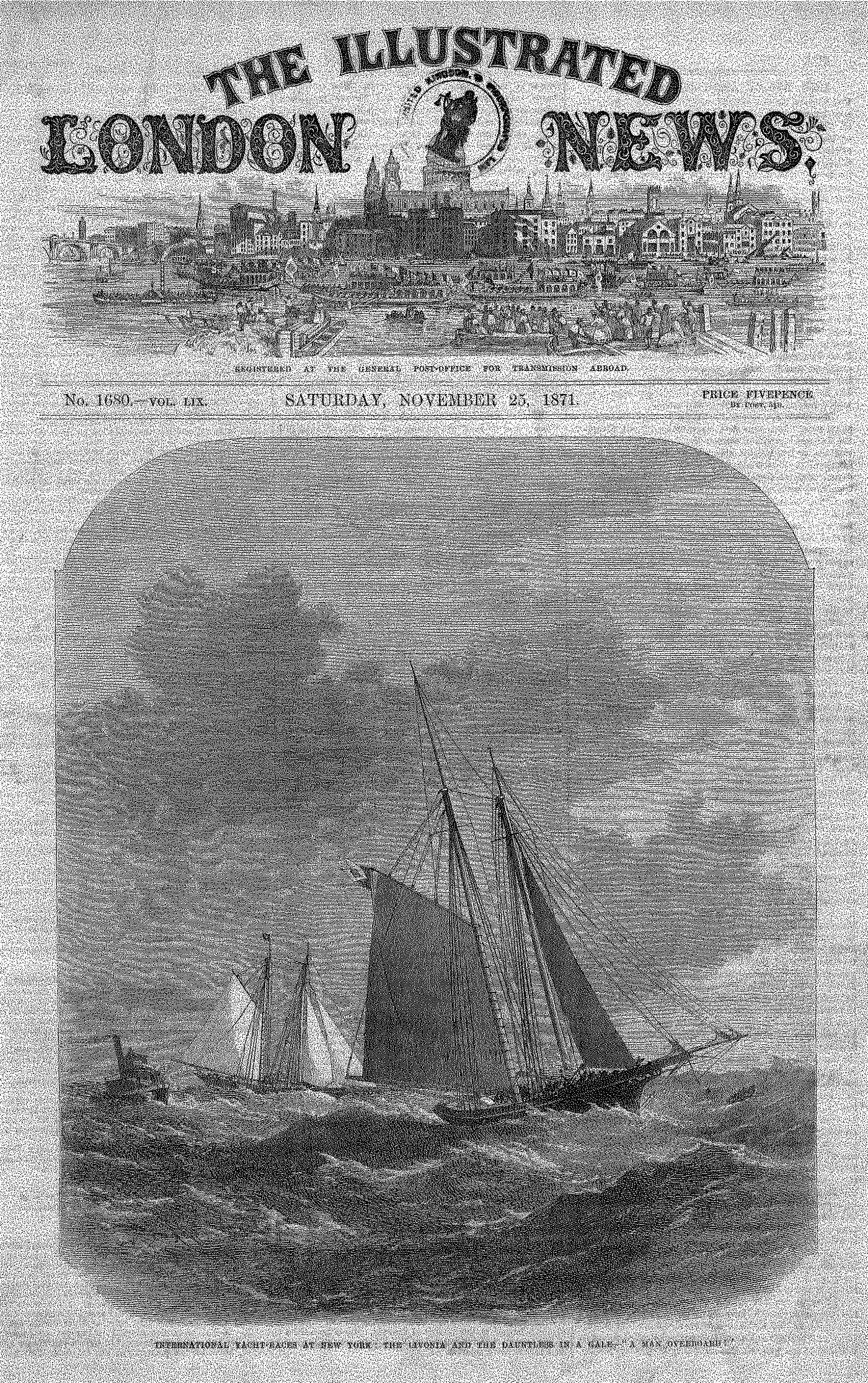 Americas Cup 1871 English Challenger Livonia antique print 1871