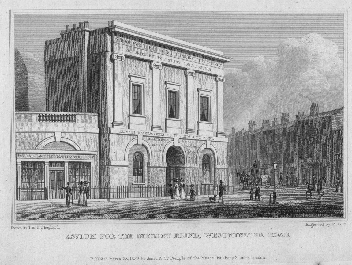 Asylum for Indigent Blind Westminster Road antique print 1830