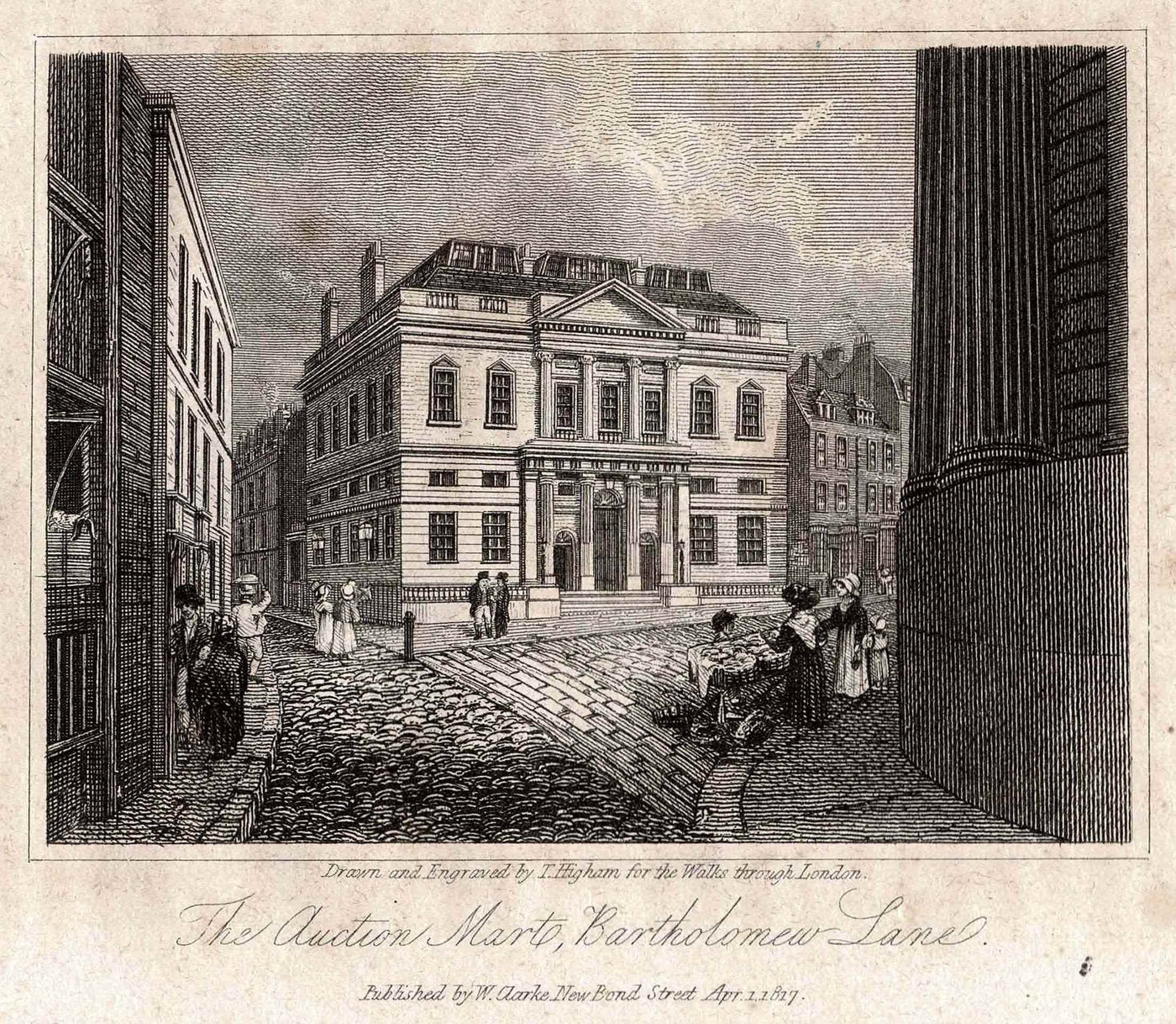 Auction Mart Bartholomew Lane London antique print 1817