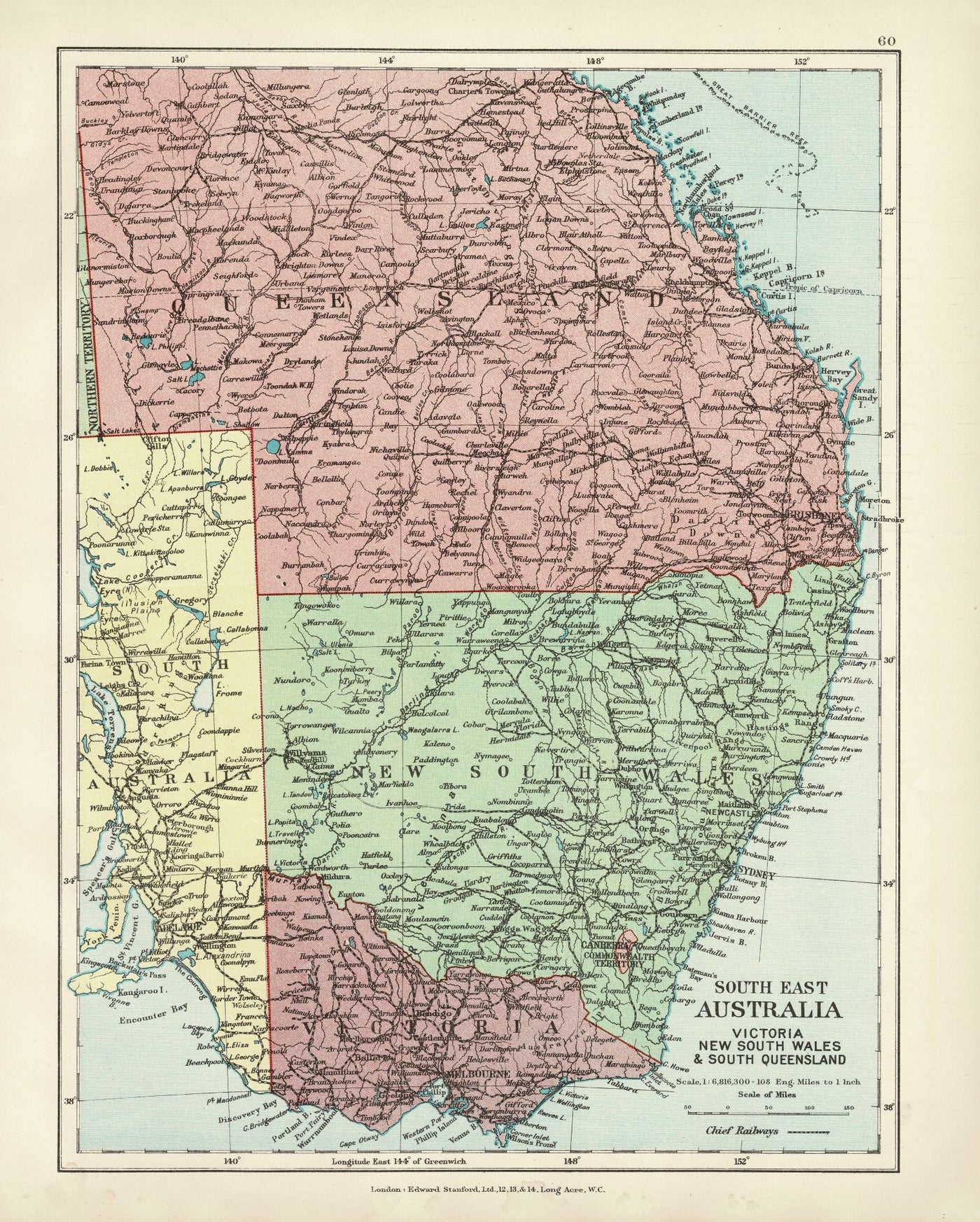 Australia antique map 1926 Victoria, New South Wales and Queensland