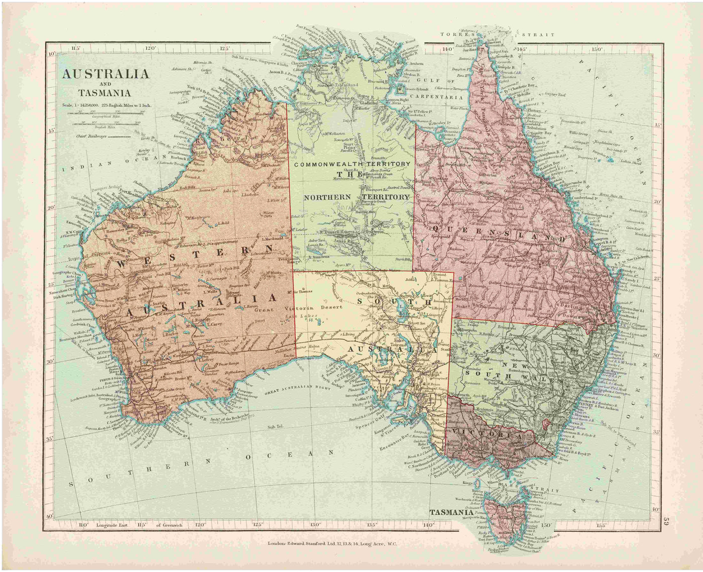 Australia and Tasmania antique map 1926