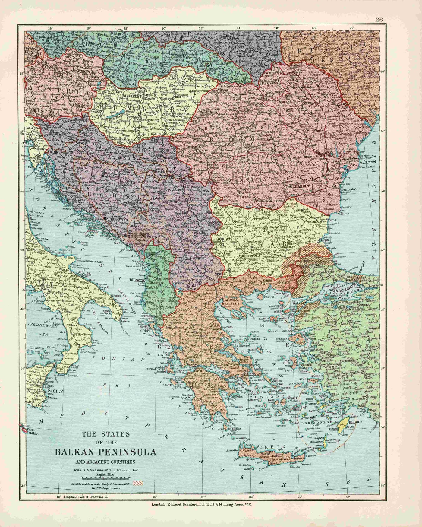 Balkan States antique map published 1926