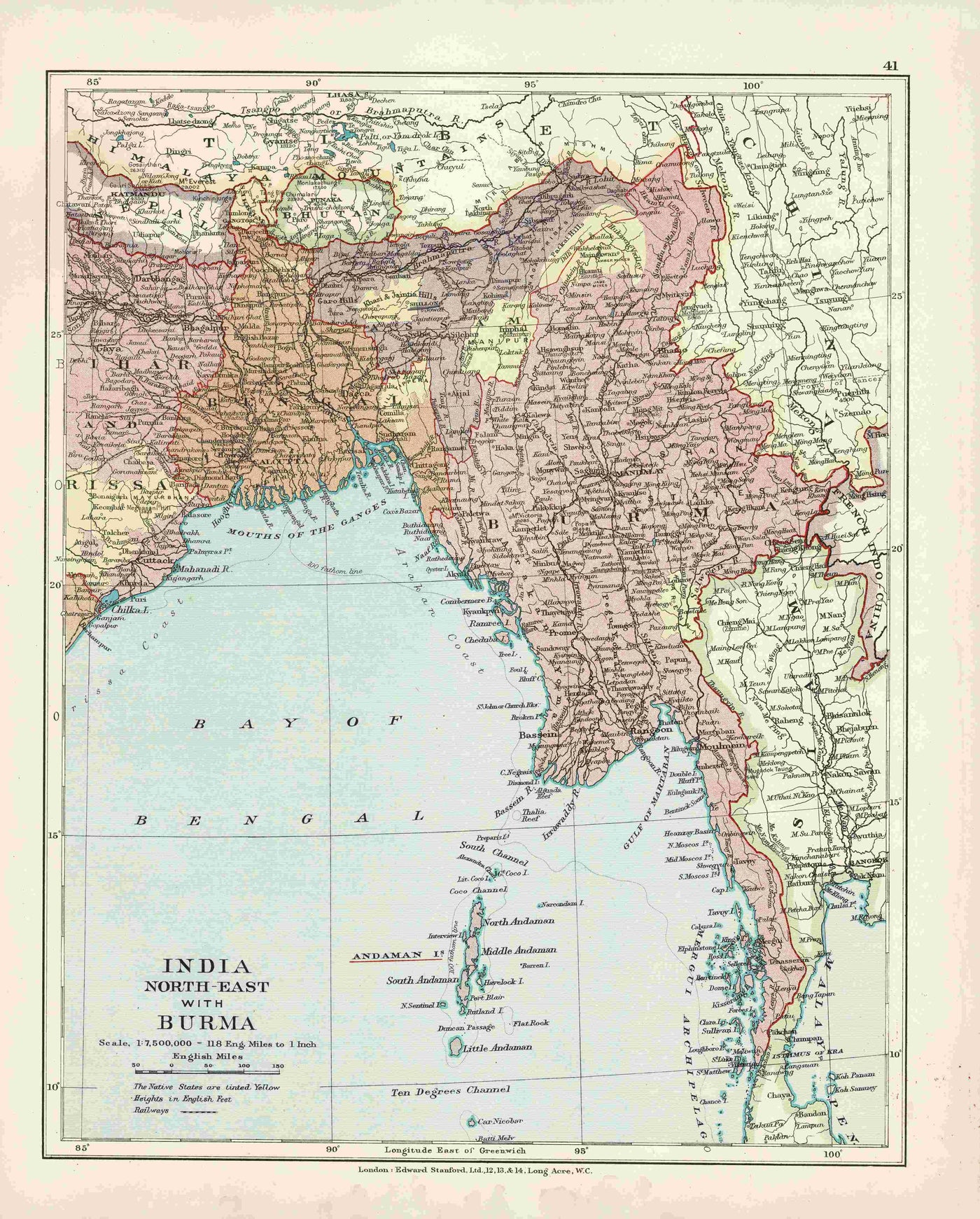 Bangladesh and Myanmar (India North East & Burma) antique map 1926