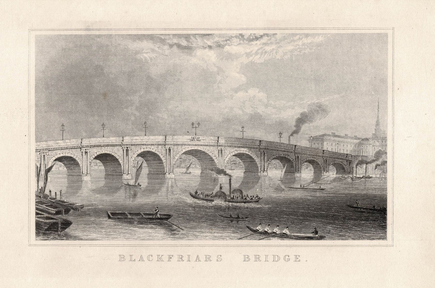 Blackfriars Bridge antique print 1845