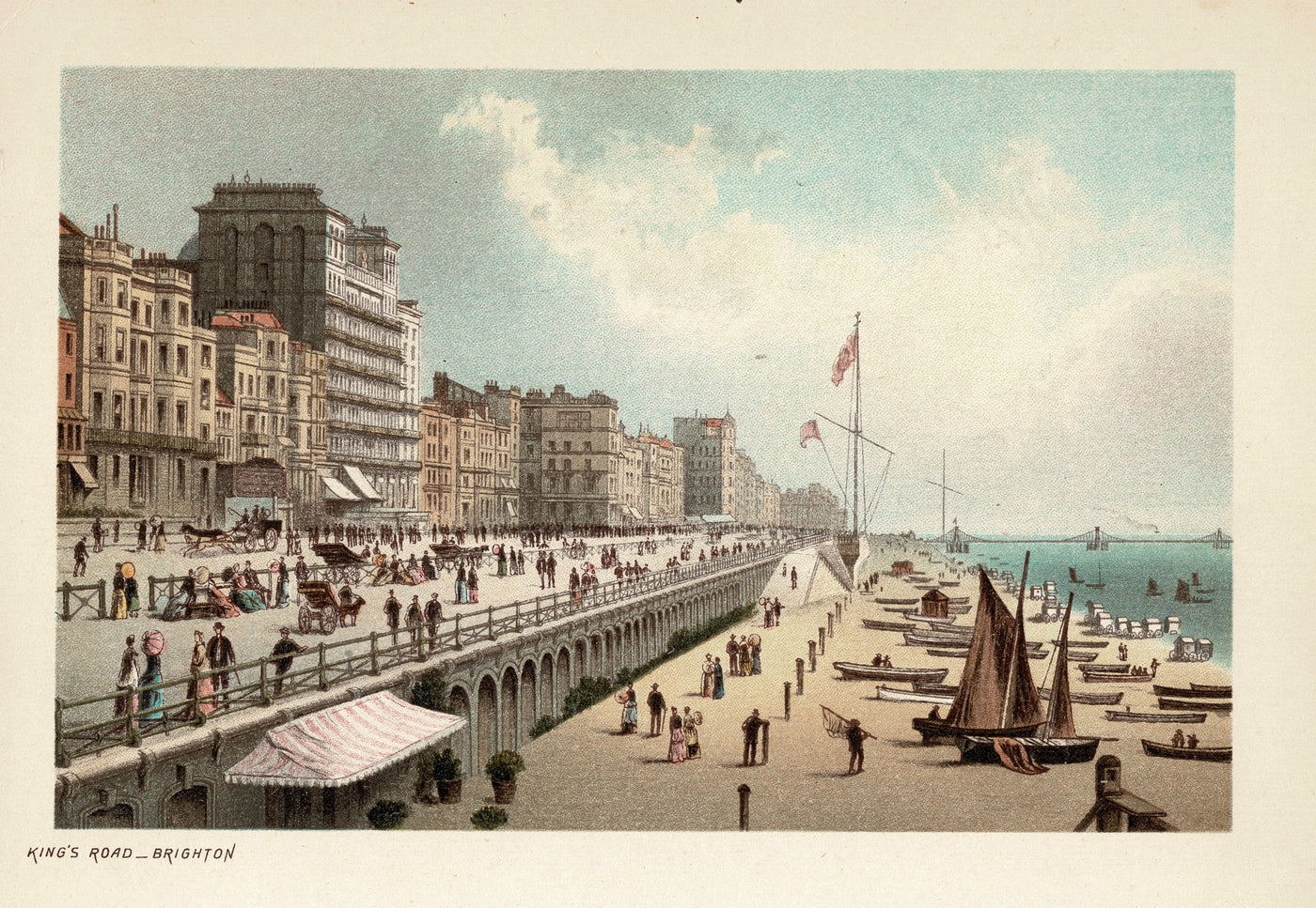 Brighton King's Road antique print 1890