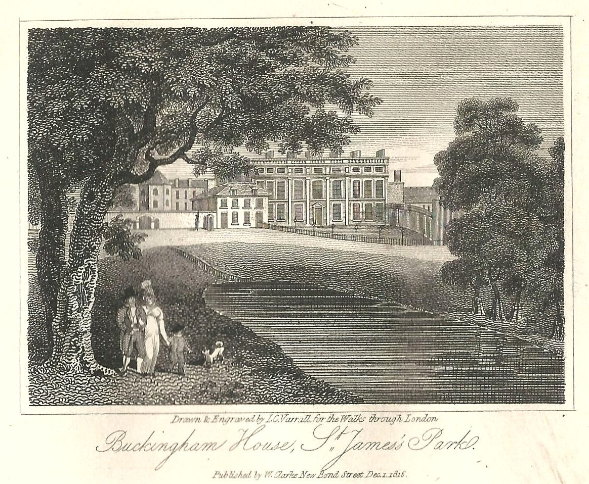 Buckingham House St James's Park antique print 1817