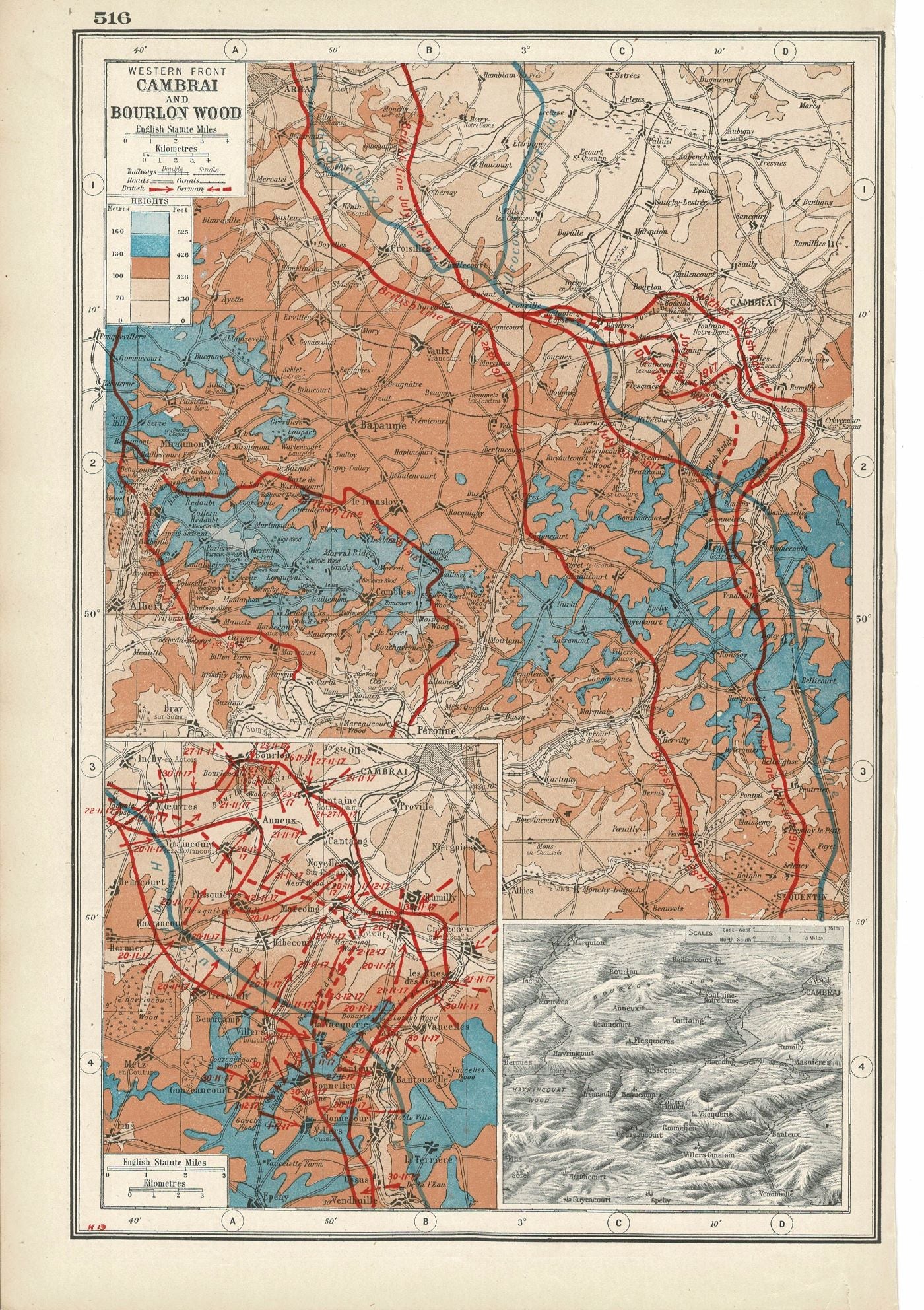 Western Front (Cambrai and Bourlon Wood), An Atlas of the Great War, published 1920.