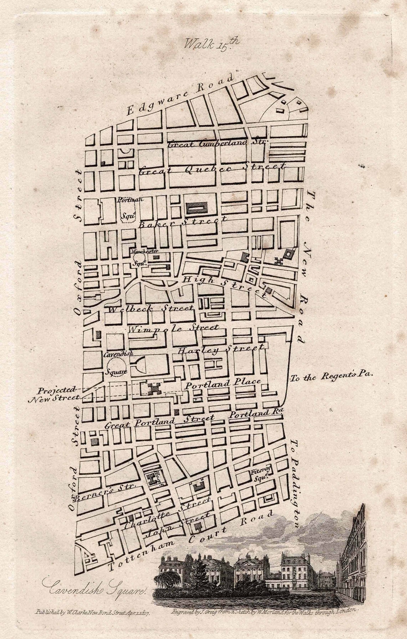 Cavendish Square Local history walk antique map 1817