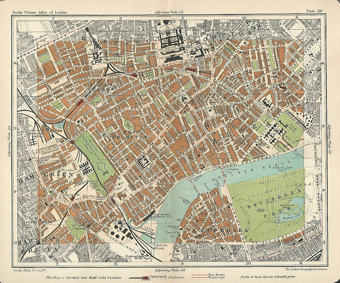 Chelsea and environs antique map published 1907