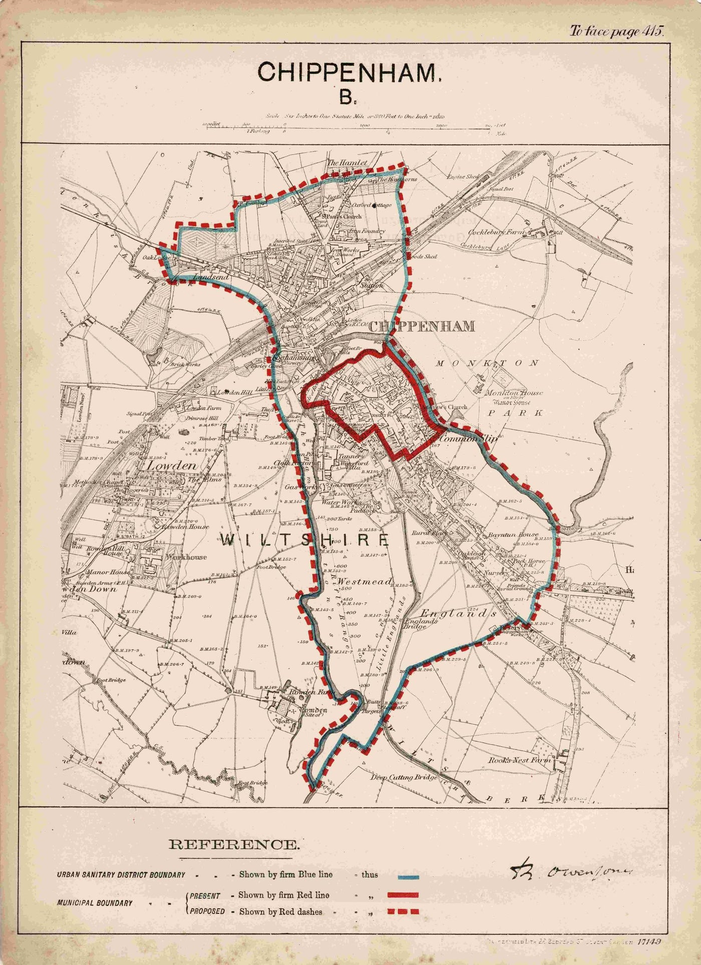 Chippenham Wiltshire Ordnance Survey antique map for the 1885 Boundary Commission