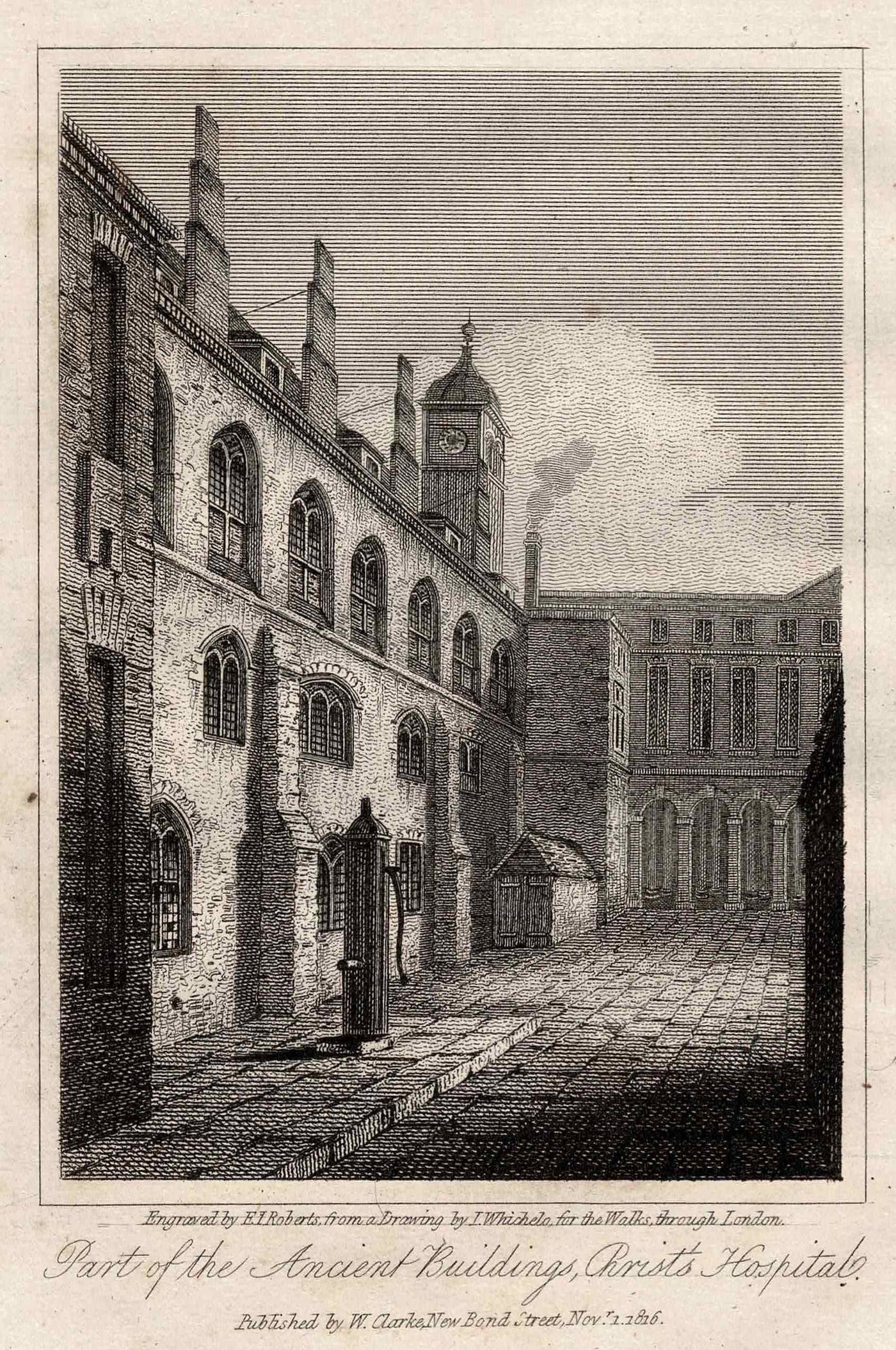 Christs Hospital Newgate Street London antique print 1817