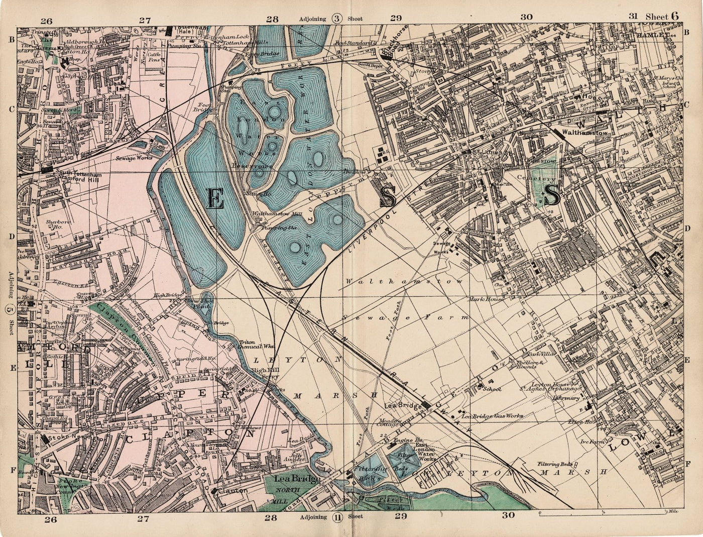 Clapton, Stamford Hill, Walthamstow, Leyton and environs antique map 1897