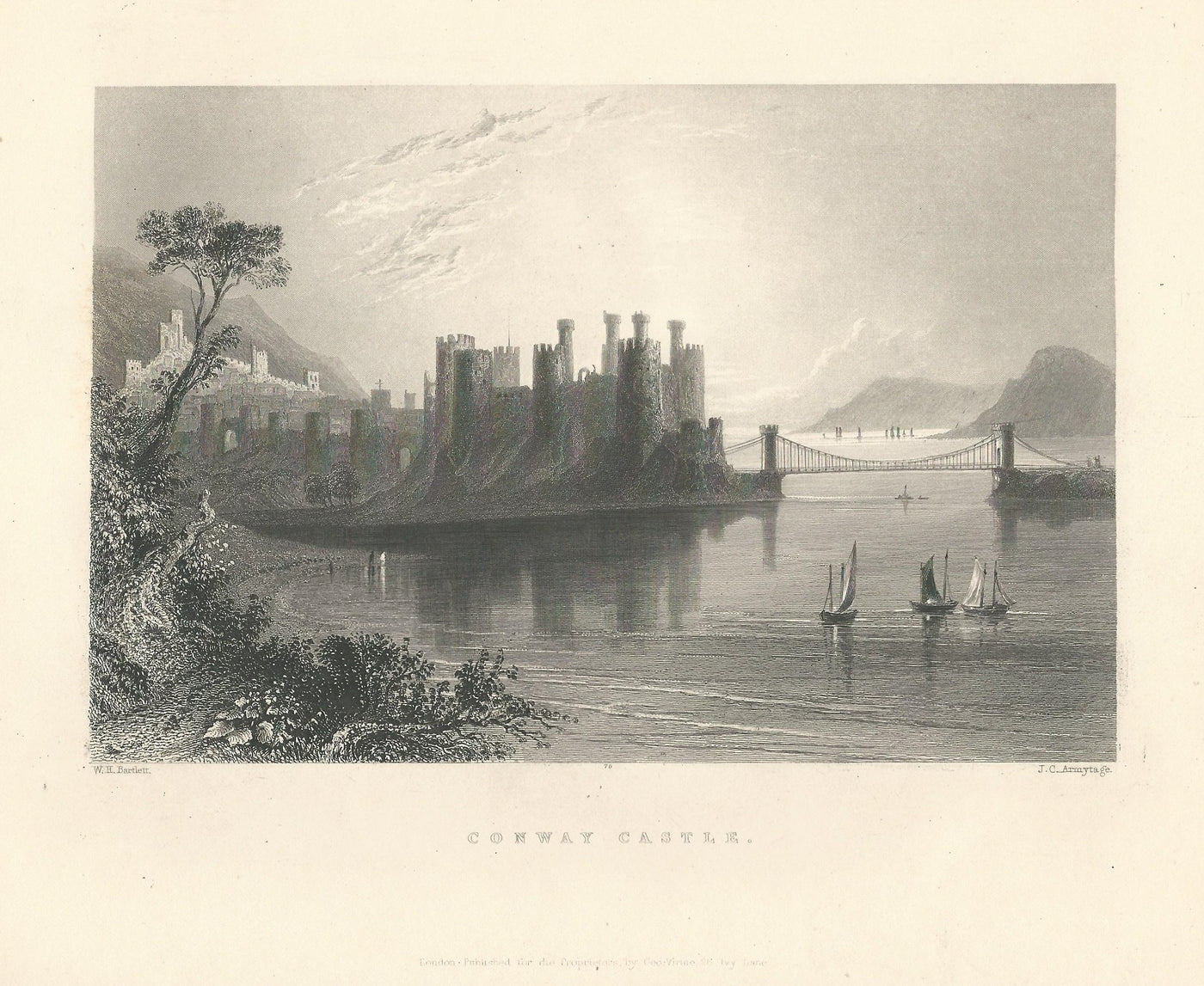 Conway Castle Wales antique print 1844