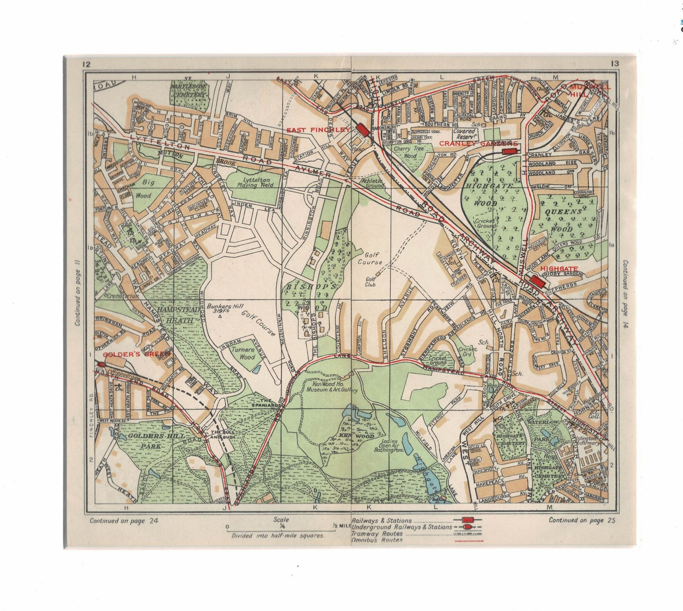 East Finchley & Kenwood antique map 1933