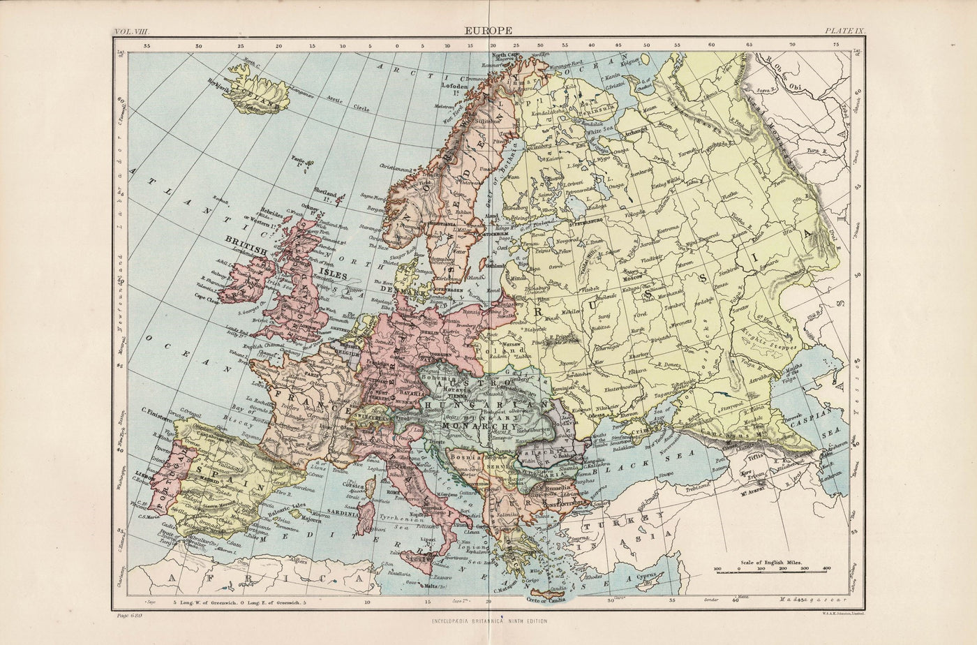 Europe antique map Encyclopaedia Britannica 1889