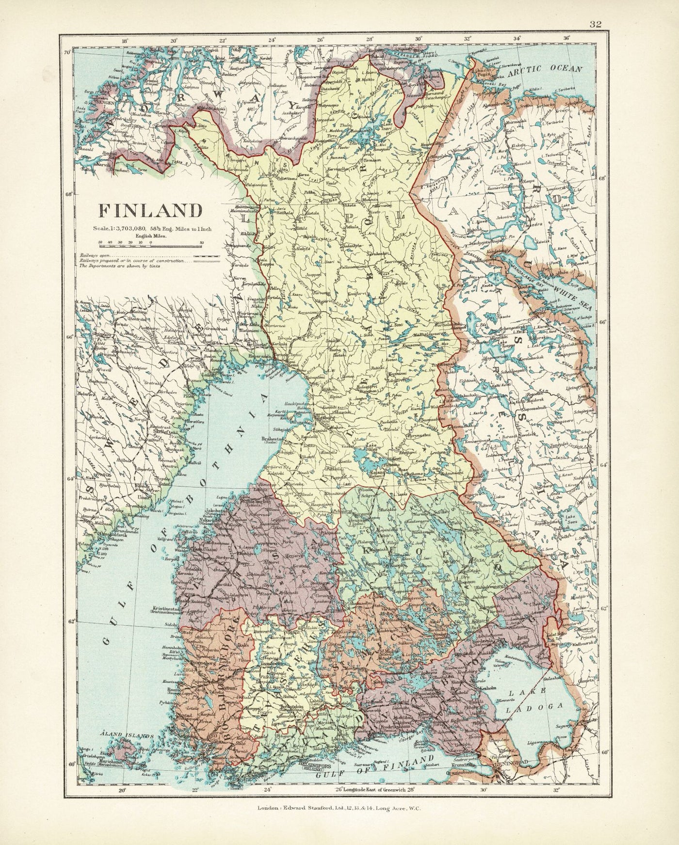 Finland antique map published 1926