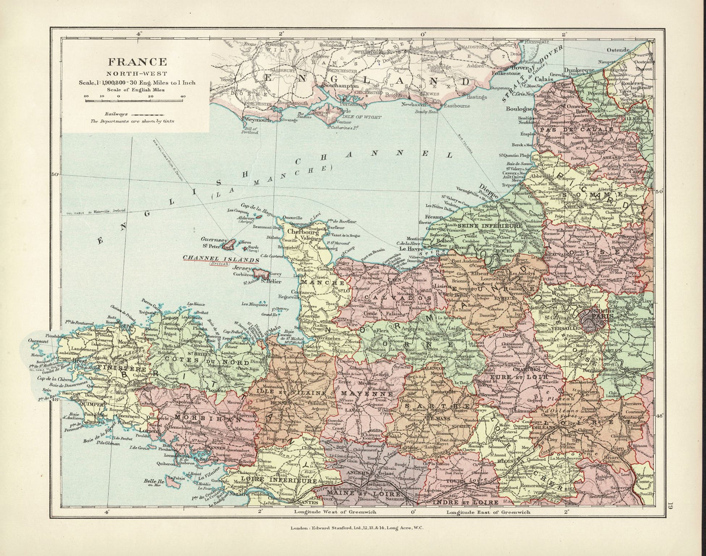 France North West antique map 1926