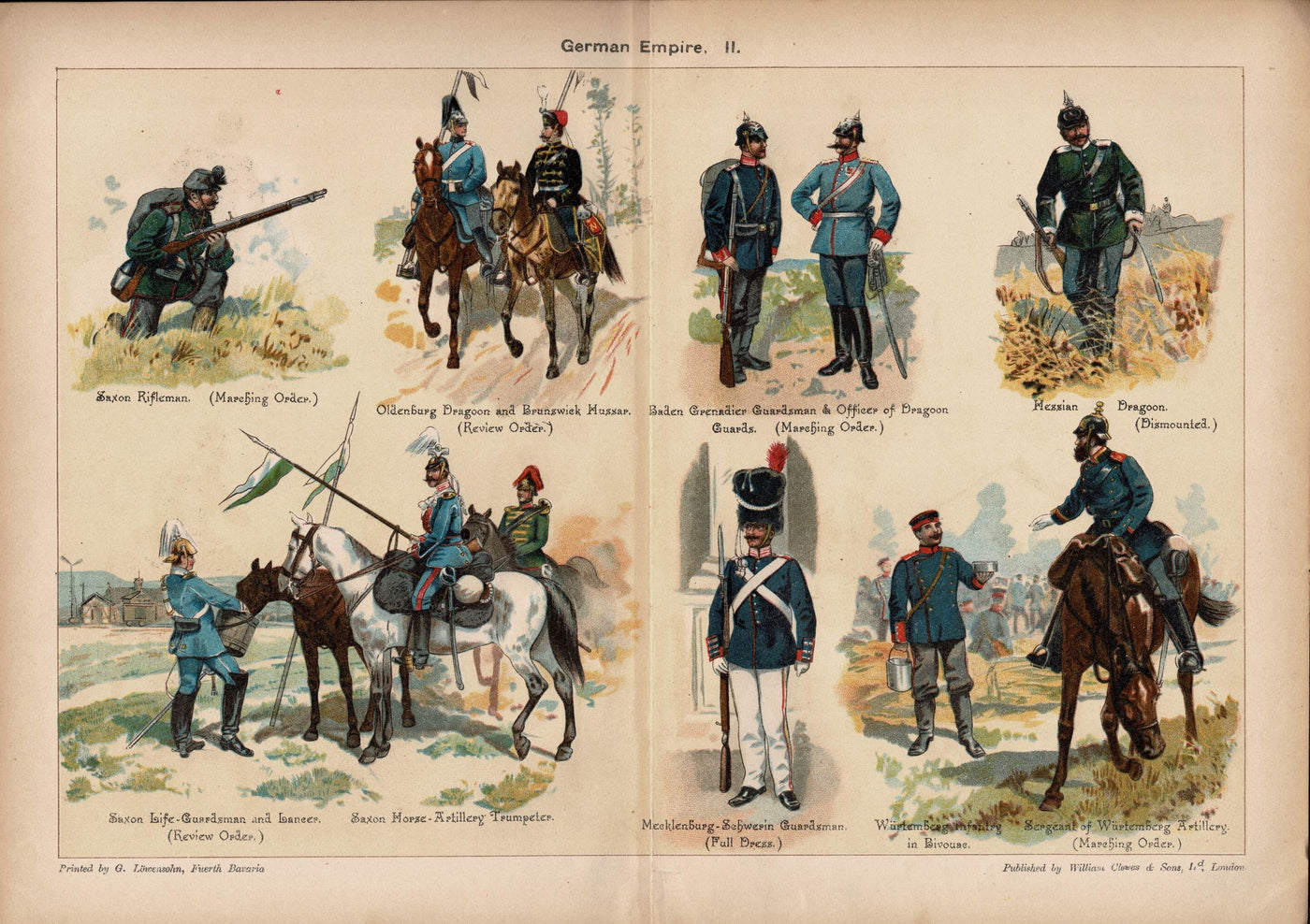 German Empire Army no. 2 antique print by Richard Knotel published 1890