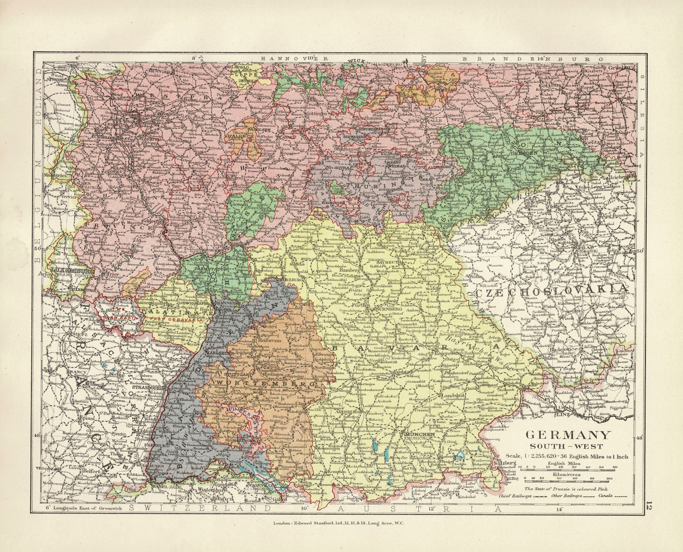 Germany South West antique map 1926