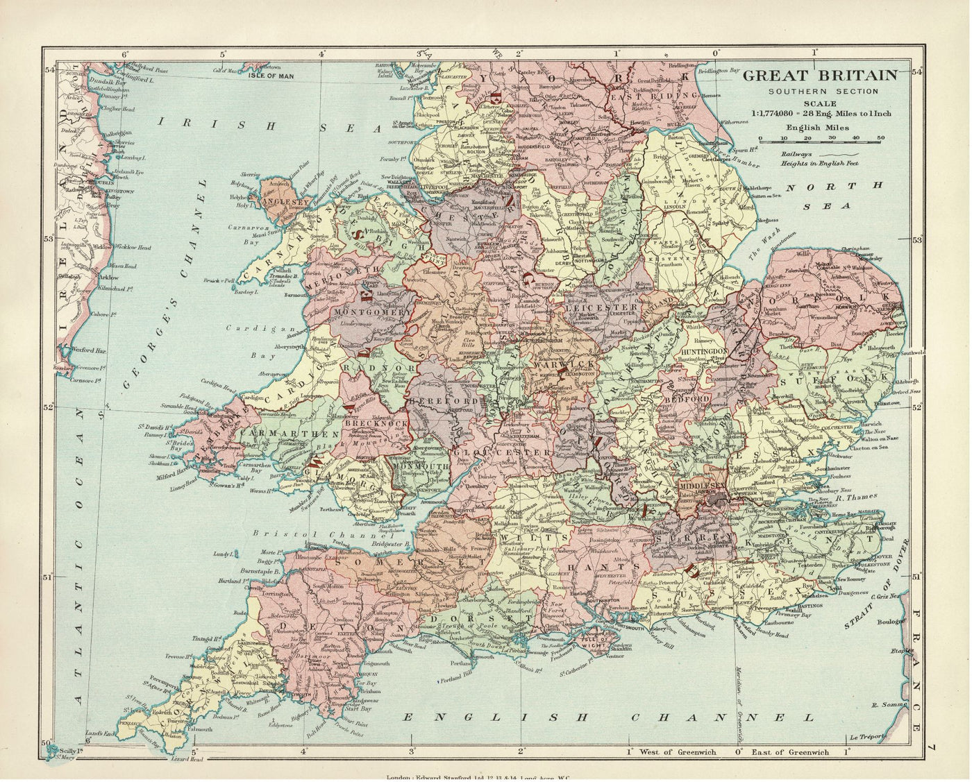 England and Wales antique map 1926