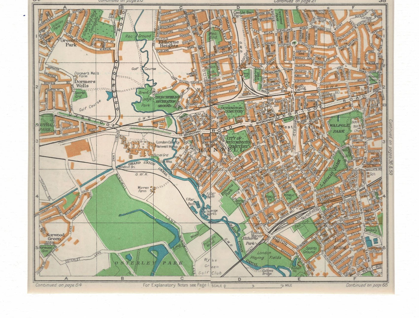 Hanwell, Antique Map, 1938