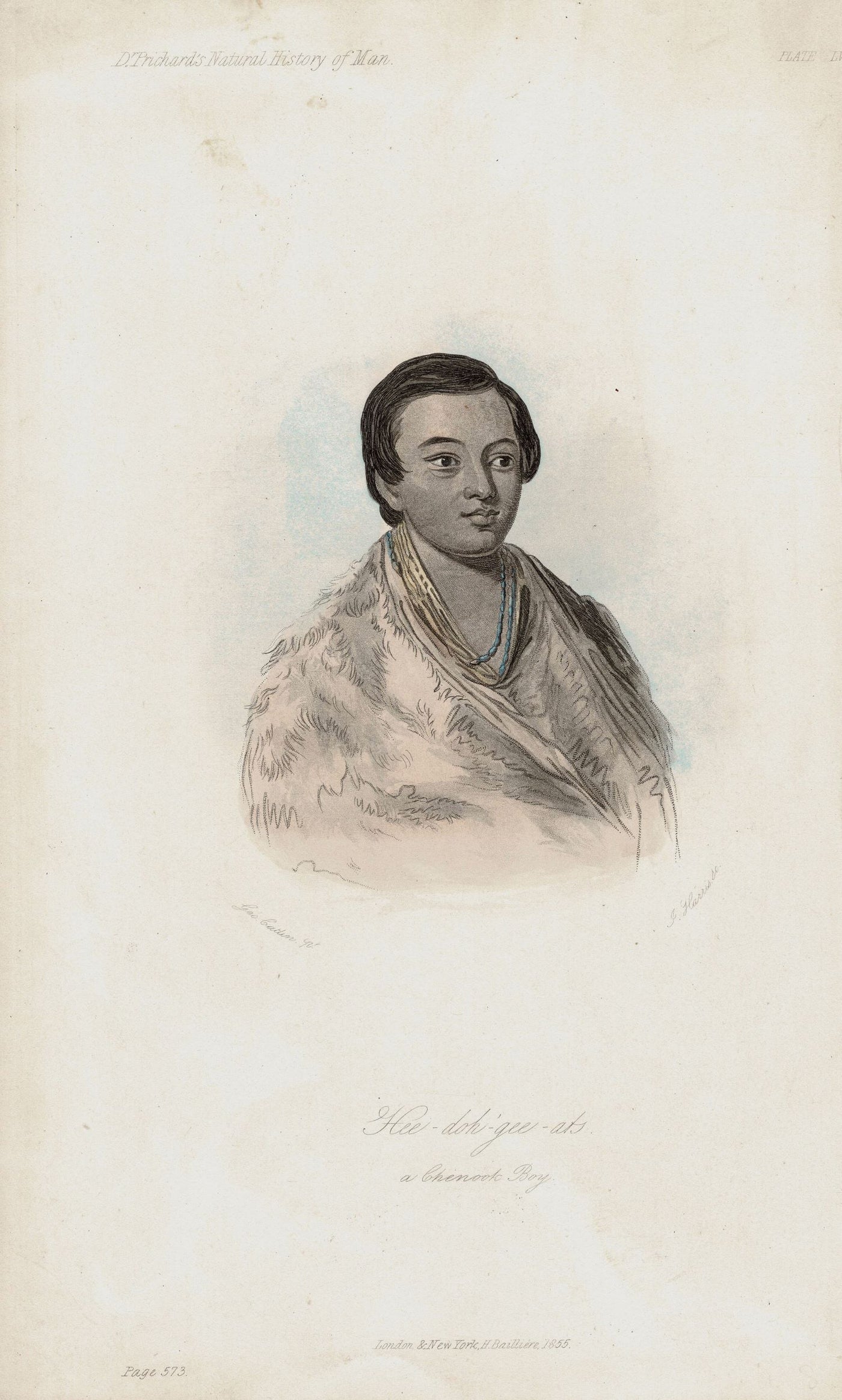 Chenook (Chinookan) Boy Hee-doh'gee-ats antique print 1855