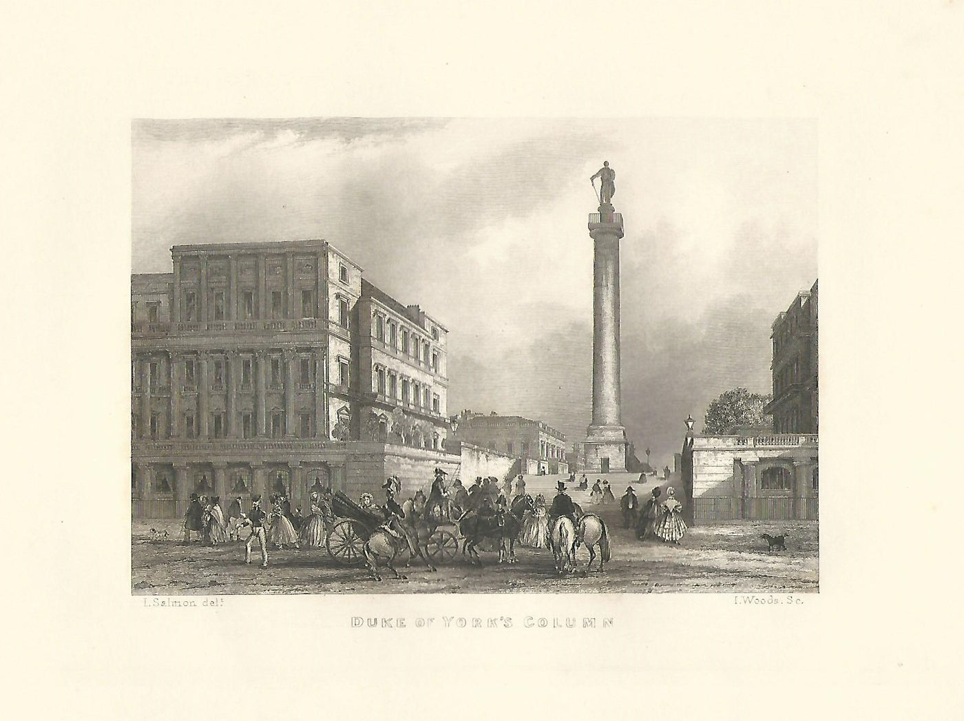 Duke of York's Column London antique print 1838