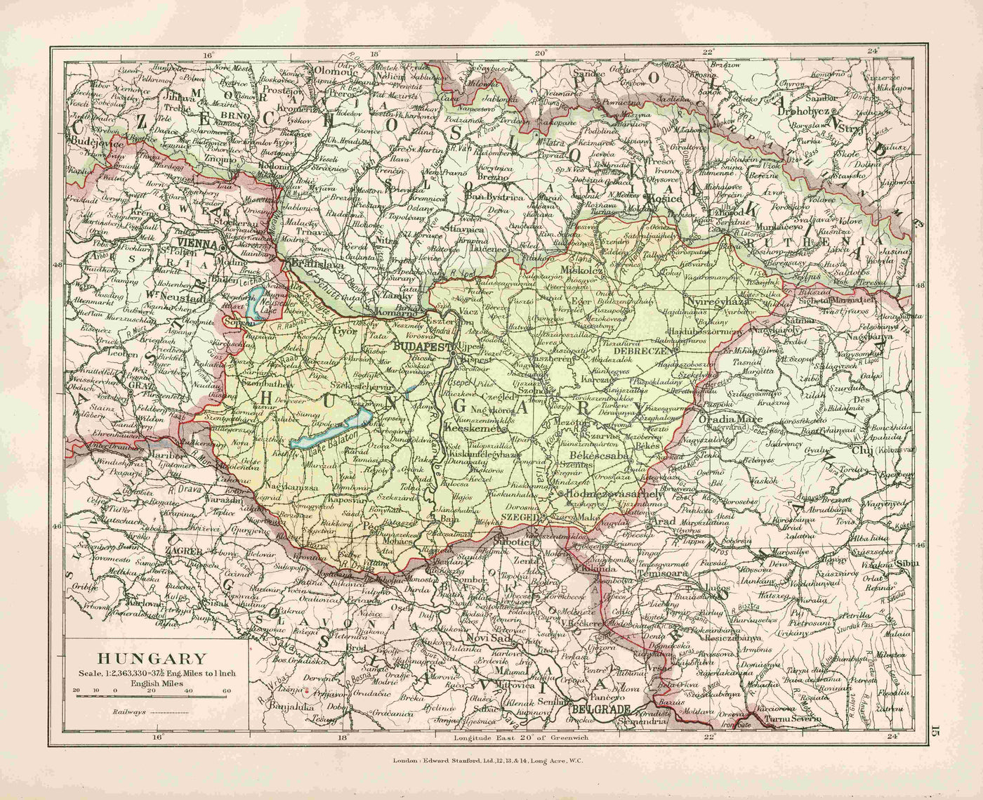 Hungary antique map published 1926