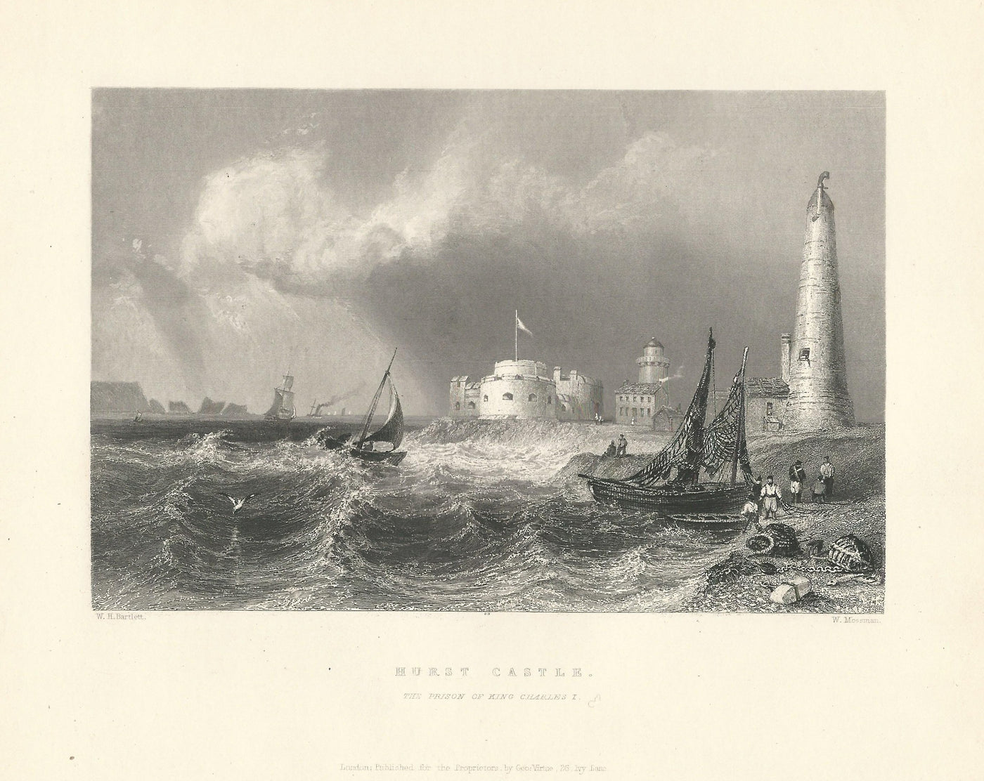 Hurst Castle Hampshire antique print 1844