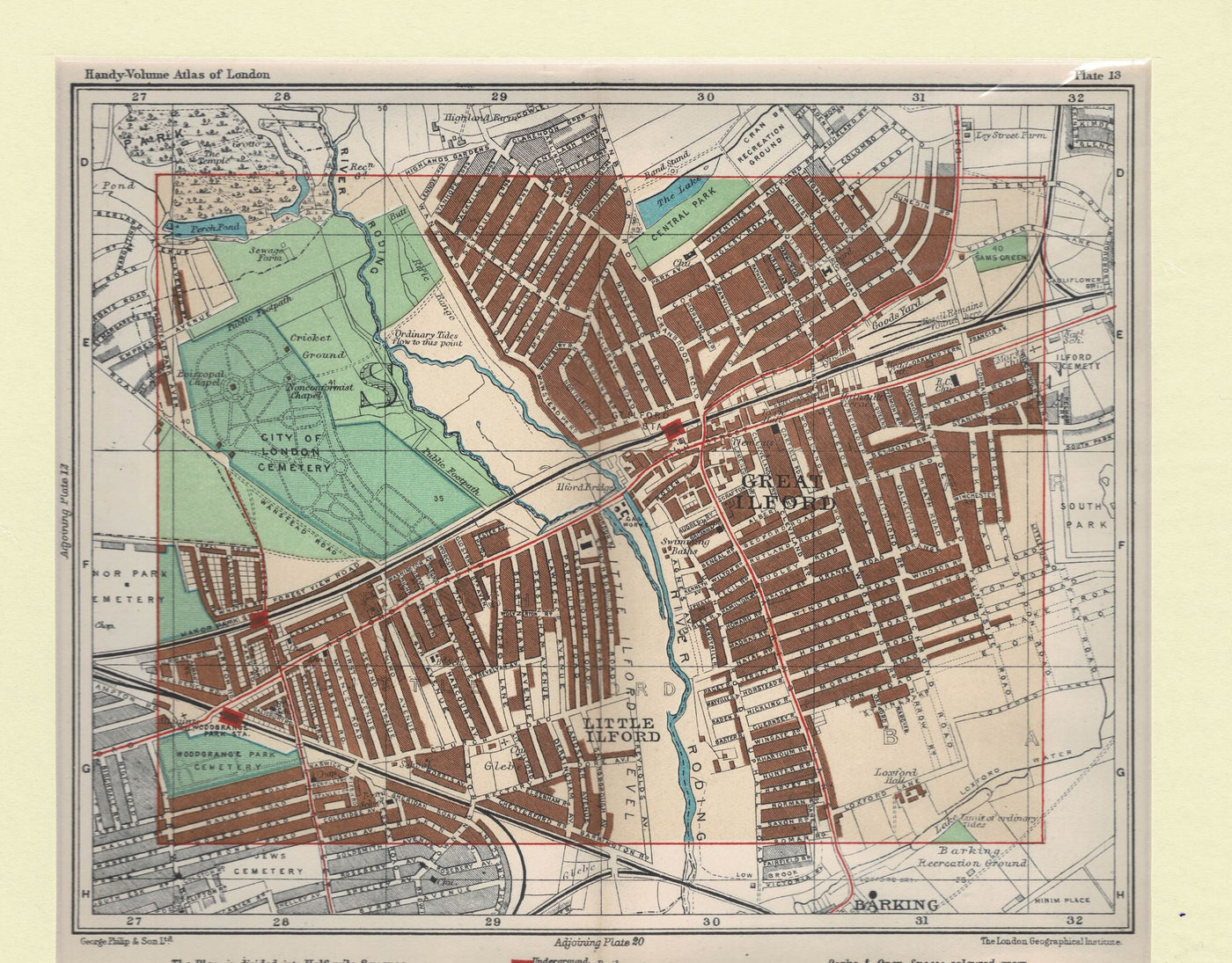 Ilford East London antique map published 1910