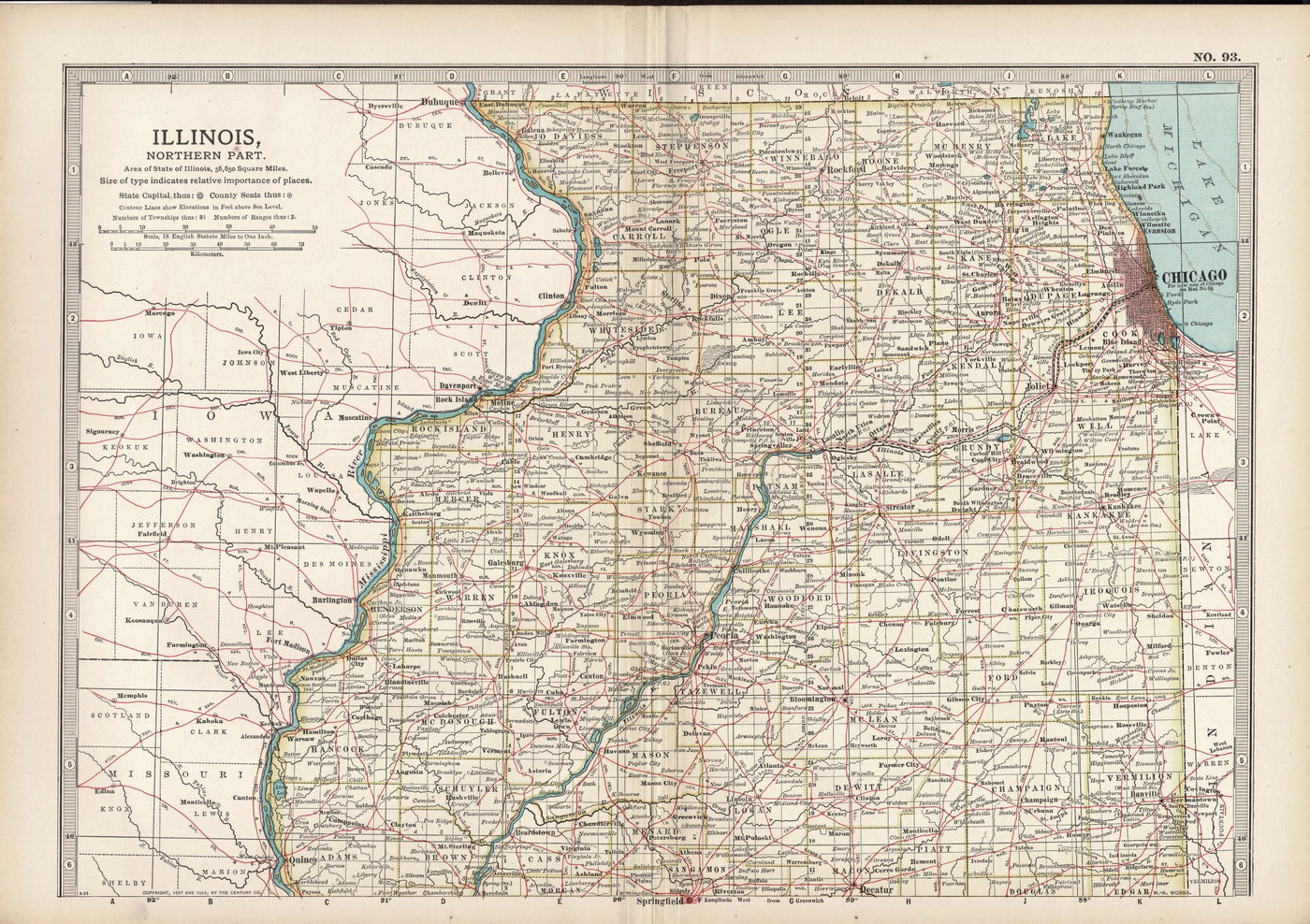 Illinois, Northern Part, Encyclopaedia Britannica antique map 1903