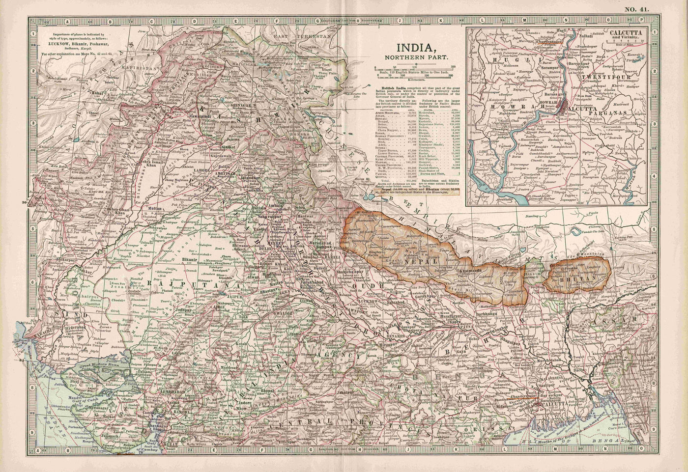 India Northern Part antique map from Encyclopaedia Britannica 1903