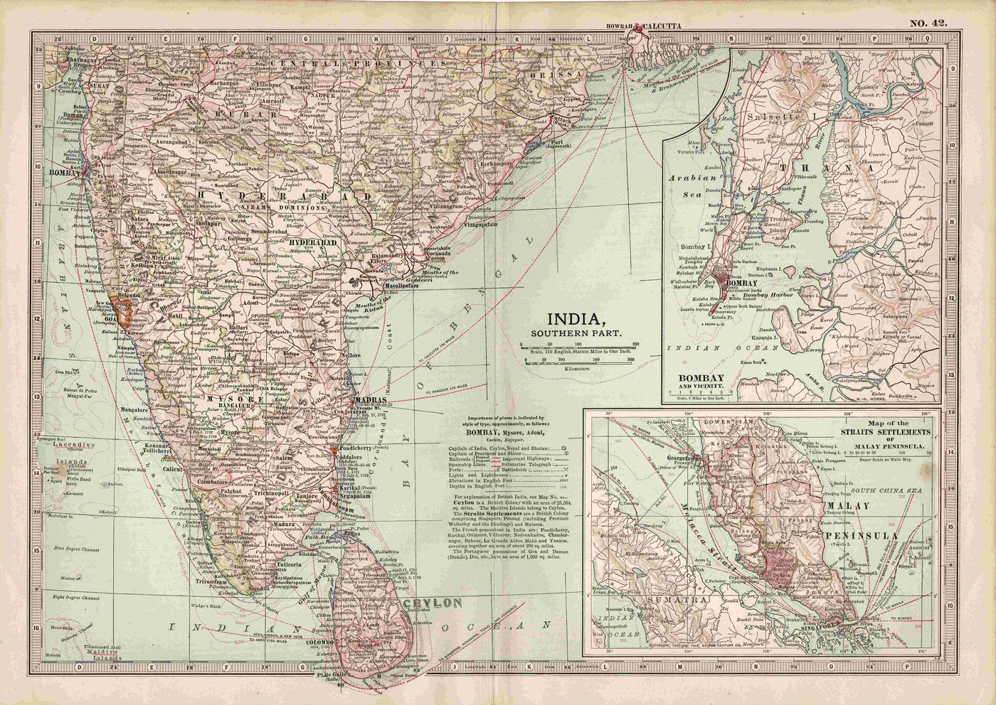 India Southern Part  Encyclopaedia Britannica antique map 1903