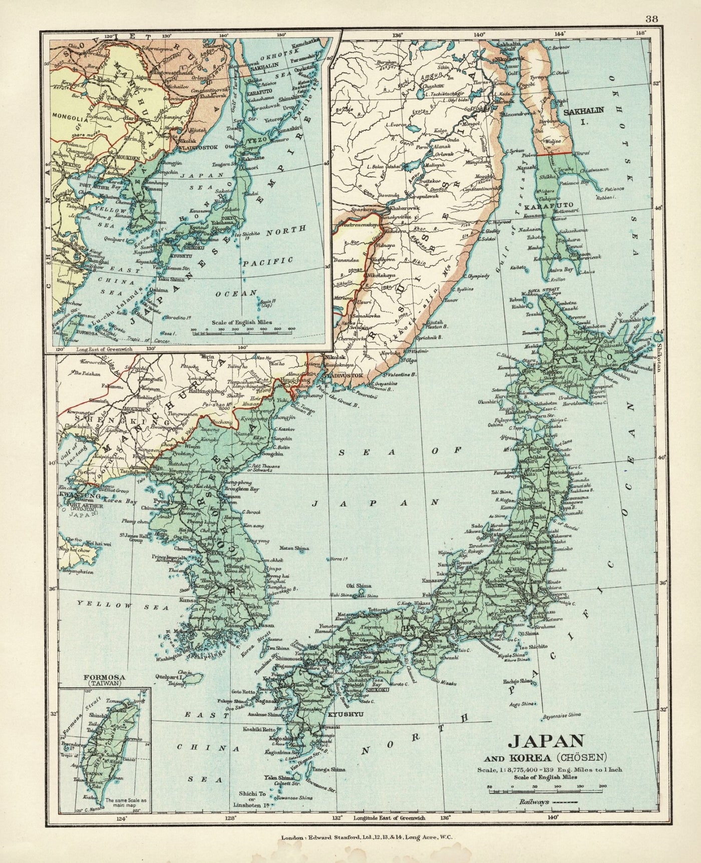 Japan and Korea antique map 1926