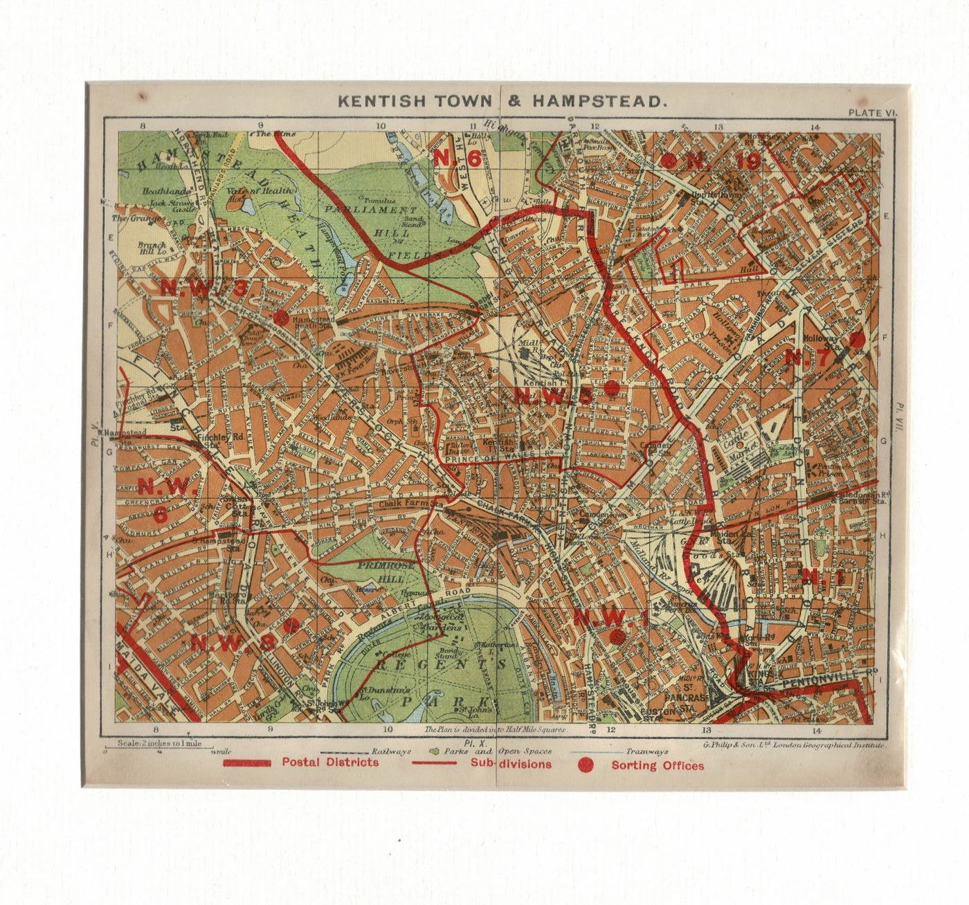 Kentish Town and Hampstead, Antique Map, 1923