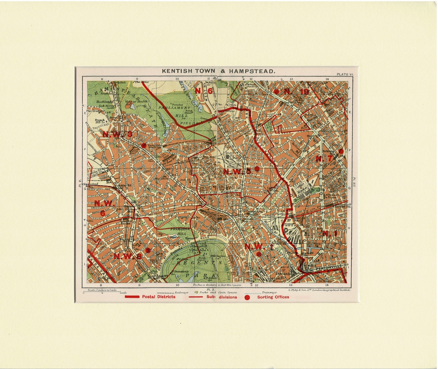 Kentish Town and Hampstead Antique Map 1921