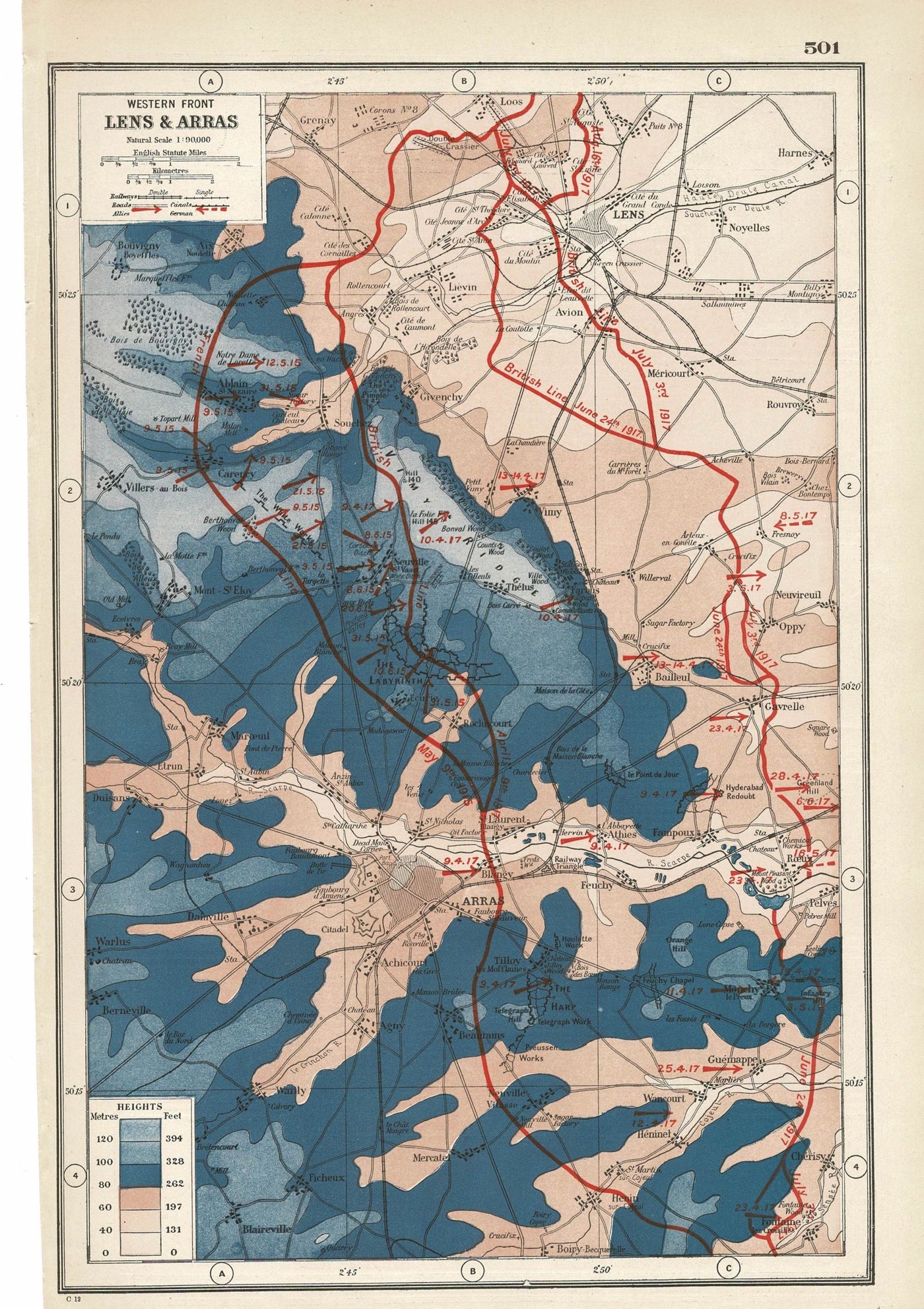 Western Front, |Lens & Arras, An Atlas of the Great War, published 1920.