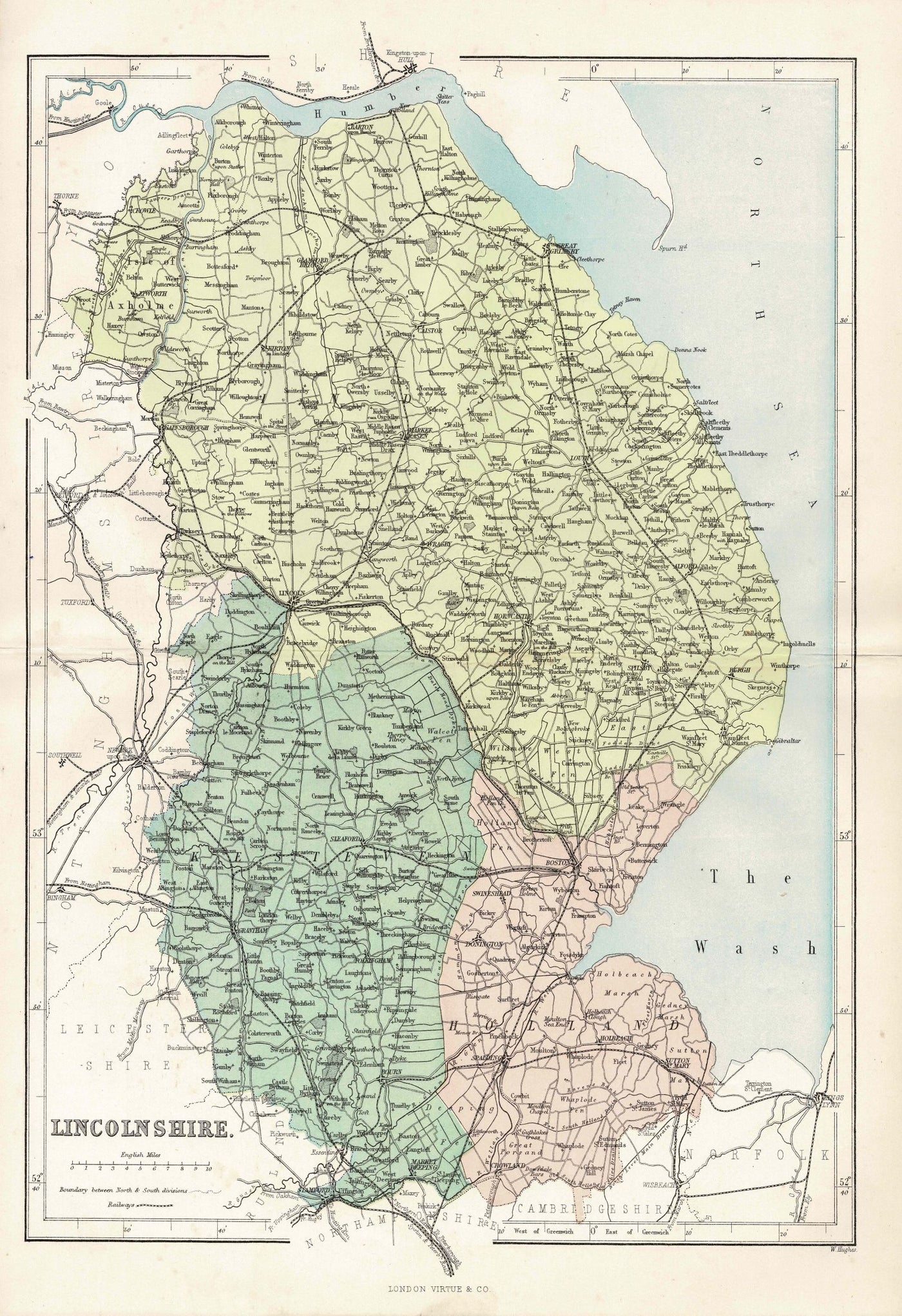 Lincolnshire antique map published 1868