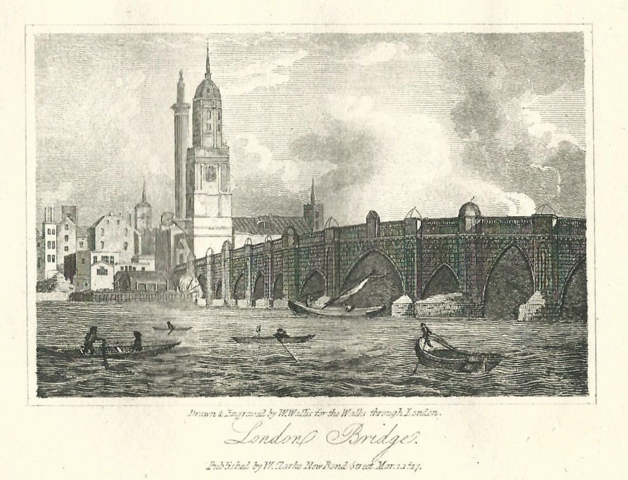 London Bridge antique print 1817