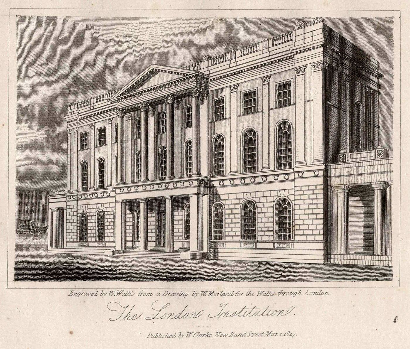 London Institution Finsbury Circus antique print 1817