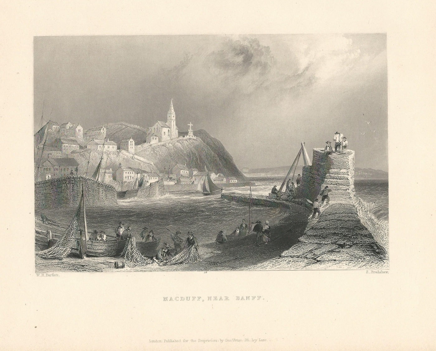 Macduff near Banff Scotland antique print 1844