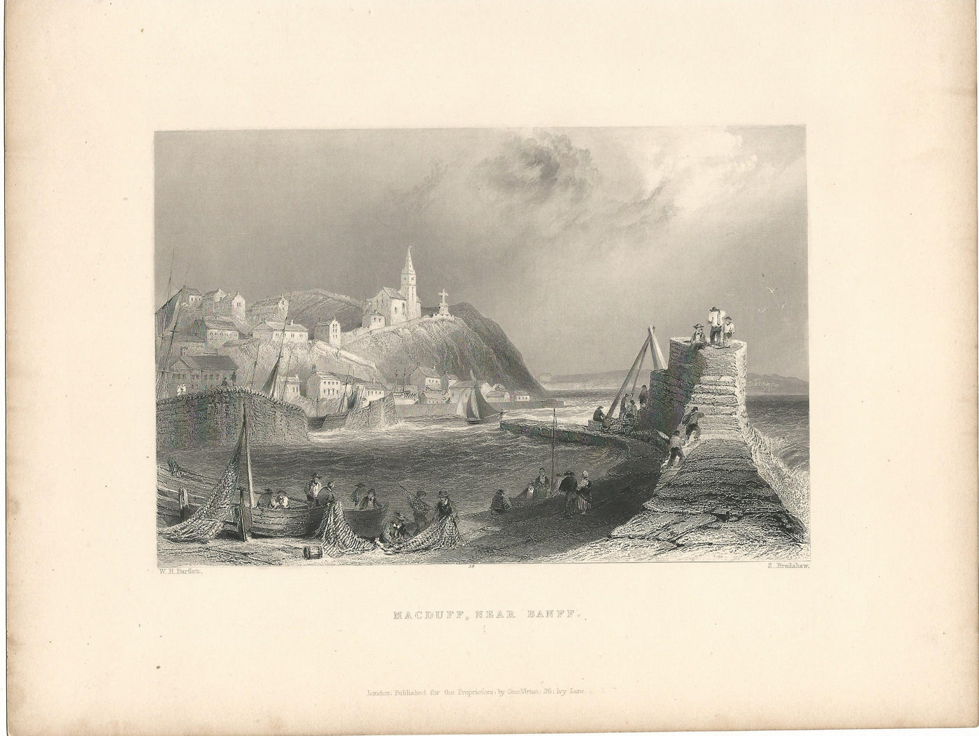 Macduff near Banff Scotland antique print 1844