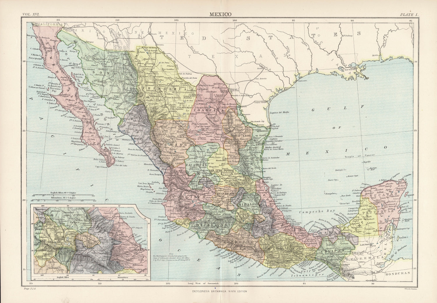 Mexico antique map from Encyclopaedia Britannica 1889 – Maps and ...