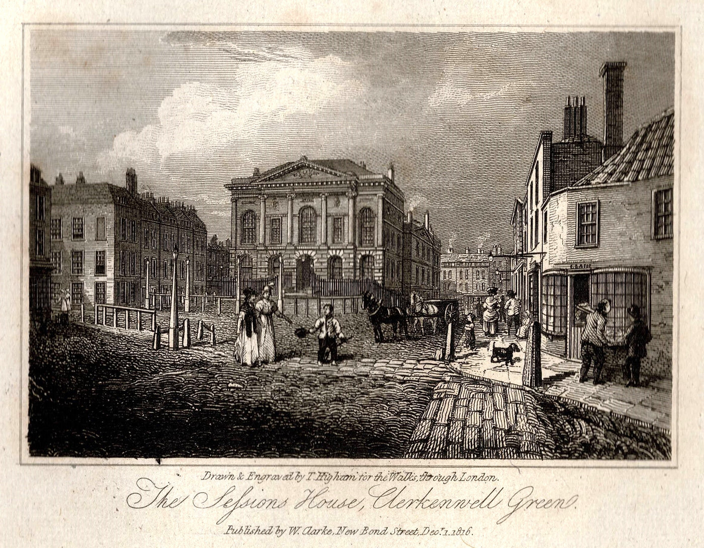 Middlesex Sessions House Clerkenwell Green antique print 1817