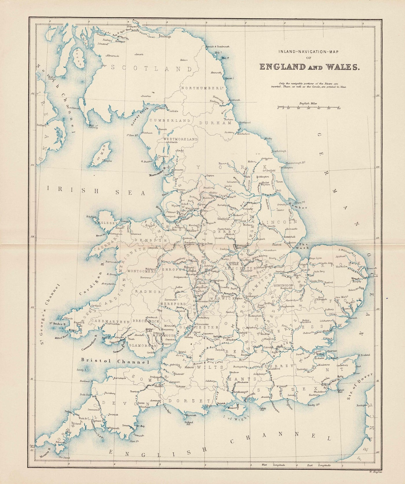 Canals & Waterways of England & Wales antique map 1868