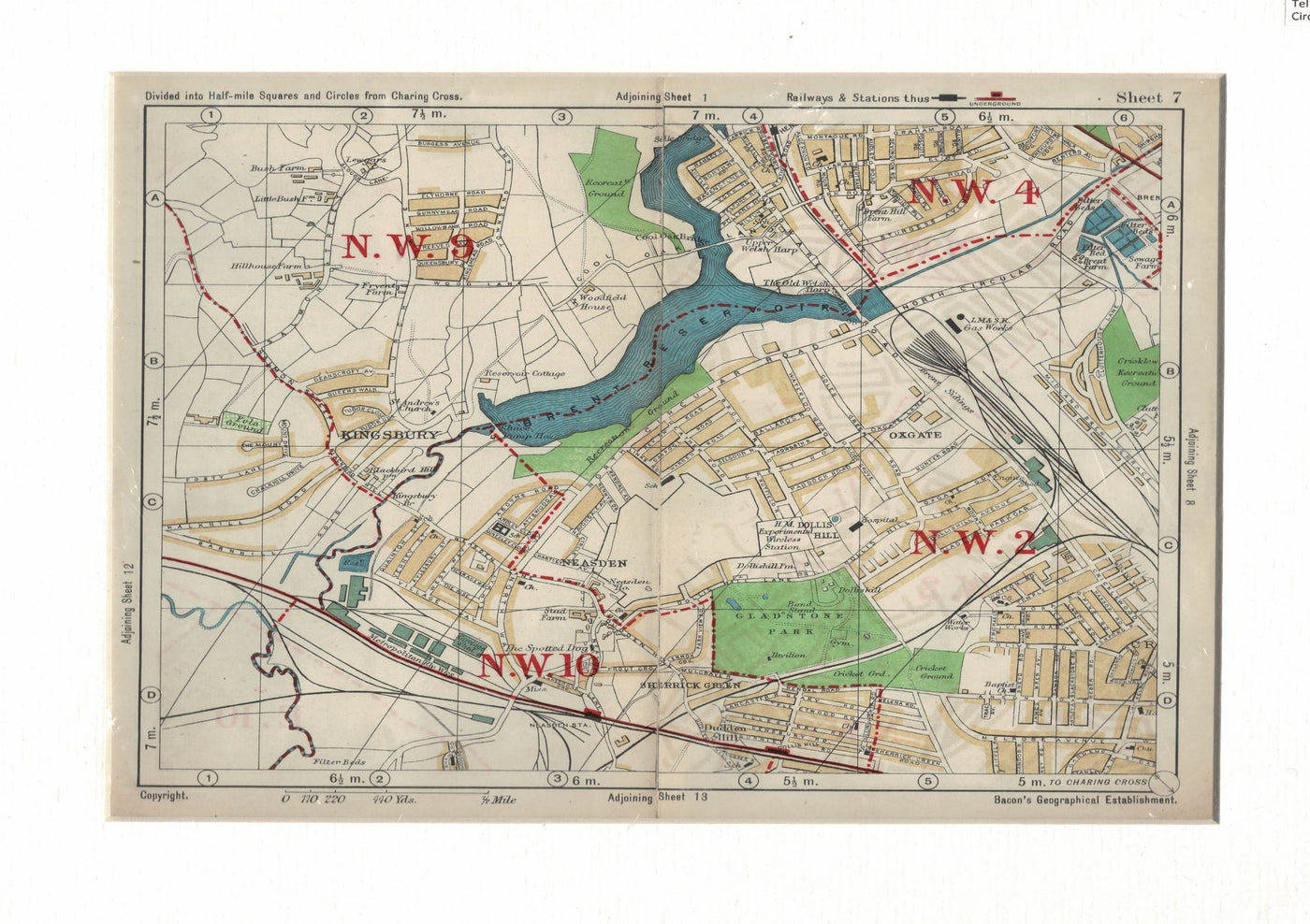 Neasden, antique map, 1927