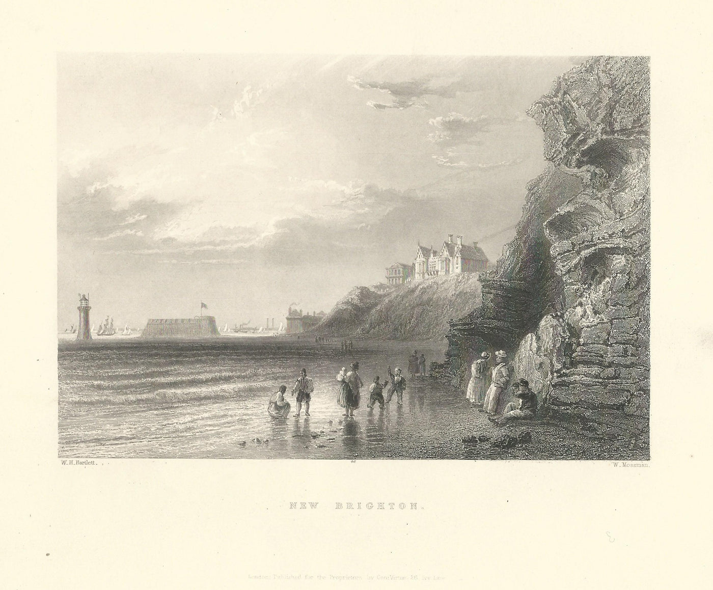 New Brighton Merseyside Lancashire antique print 1844