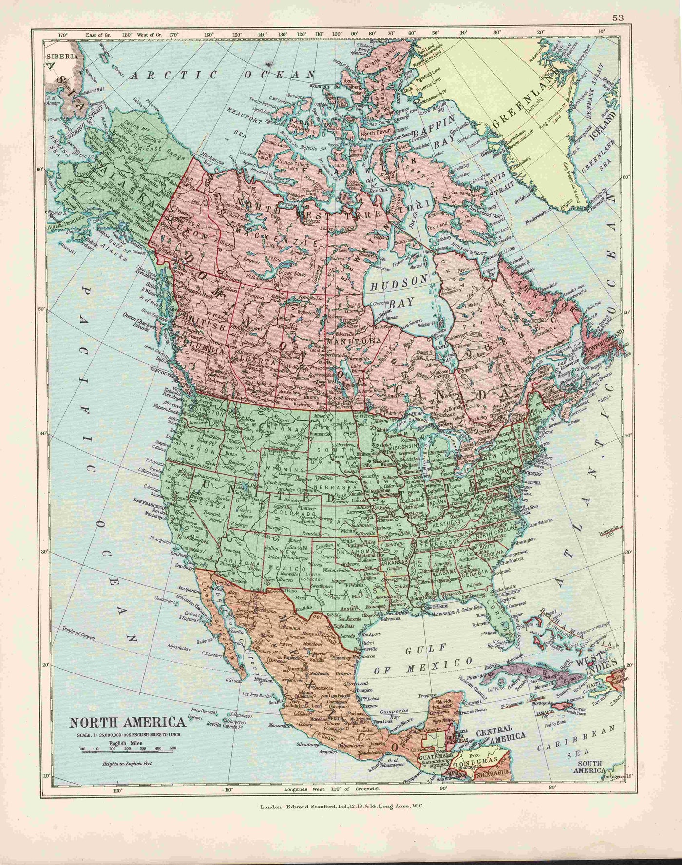 North America antique map published 1926