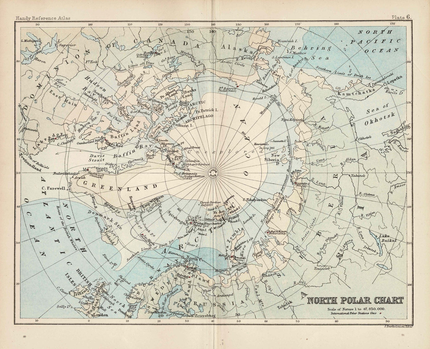 North Polar Chart (North Pole) antique map  1887