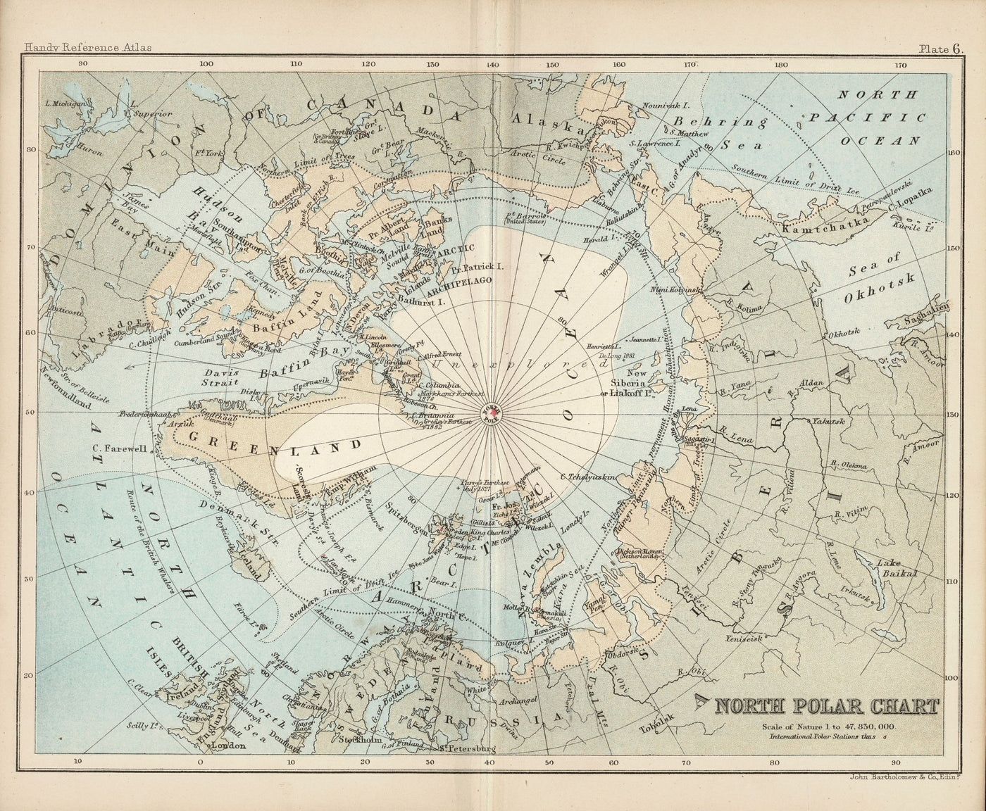 North Polar Chart antique map published in 1890